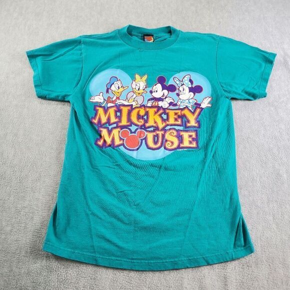 Vtg Mickey Mouse And Friends Shirt Mens Medium Green Short Sleeve Crew Neck Tee - Picture 1 of 9